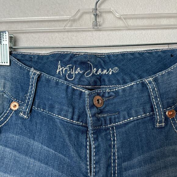 Ariya Bootcut Jeans Women Sz 13/14 Stretch Stitch Flap Distressed Western Grunge - Picture 9 of 16
